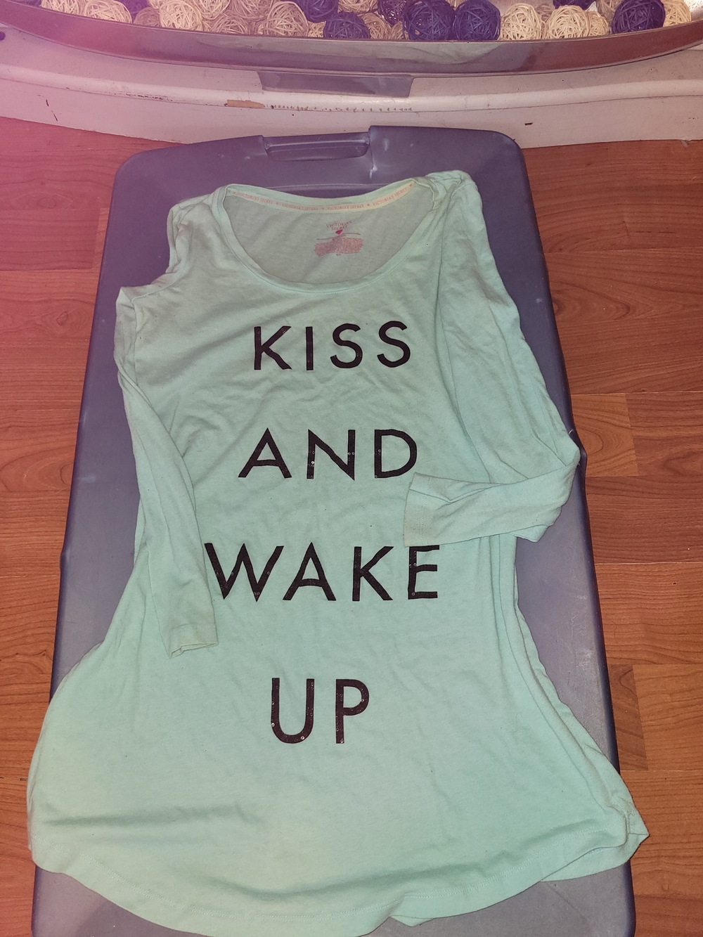 Victoria's Secret Mint Graphic Sleep Top with Black Lettering